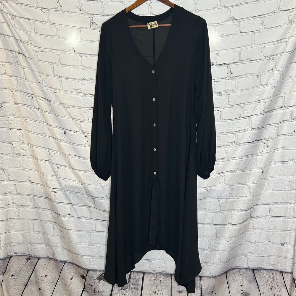Show Me Your MuMu Black Sheer Button Down Long Sleeve Dress Size Medium